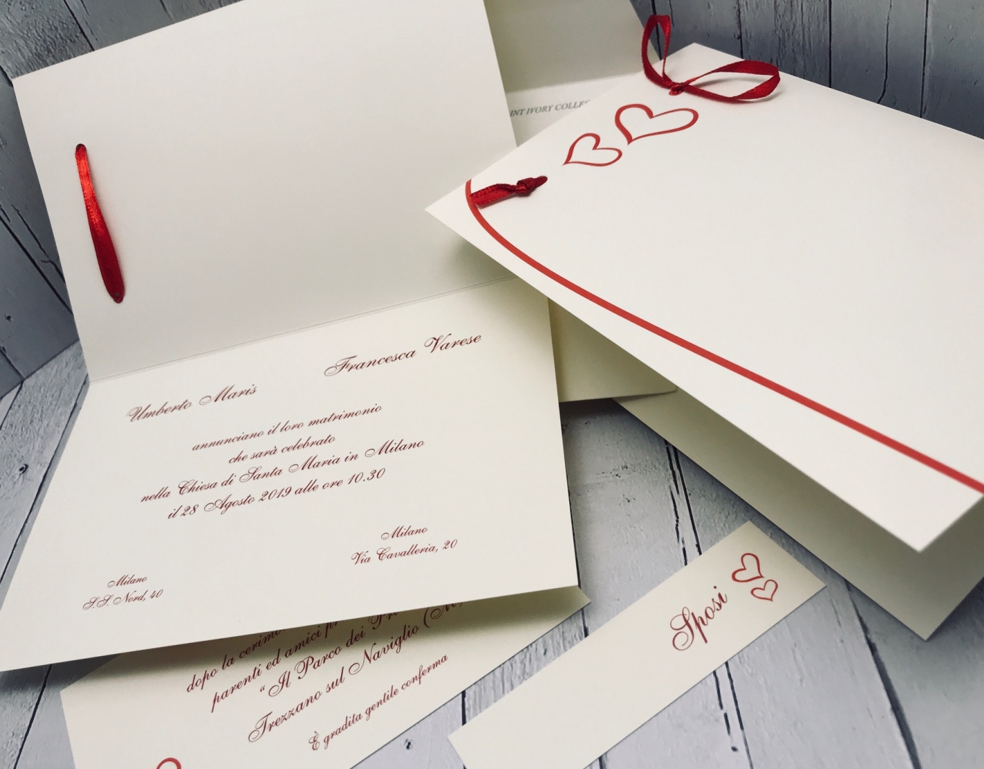 partecipazioni matrimonio con fiocco rosso_product SET PARTECIPAZIONE NOZZE C010