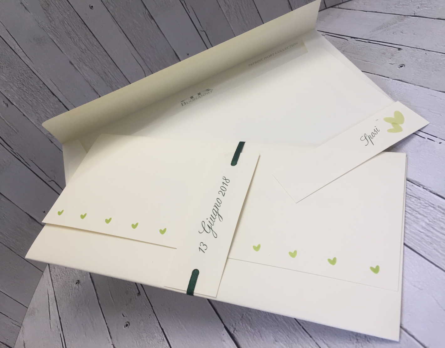 partecipazioni matrimonio con nastro verde_product SET PARTECIPAZIONE NOZZE E006